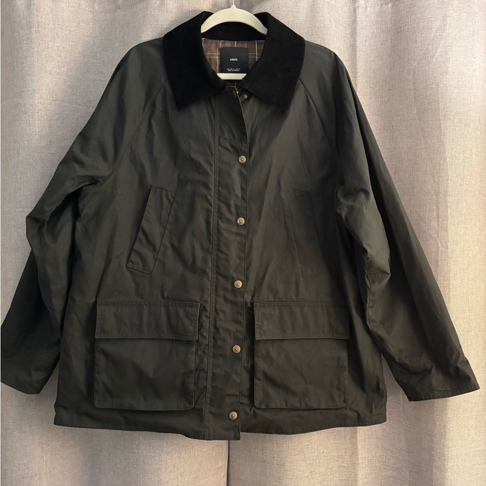 Mango olive Utility Jacket with Corduroy Collar